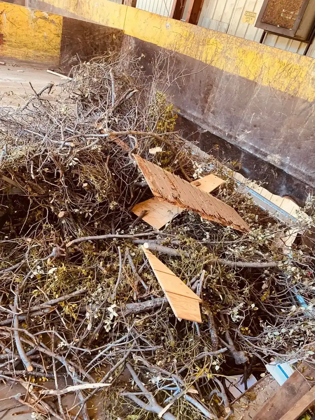 Branches and scrap wood dumped into the green waste bay at a transfer station