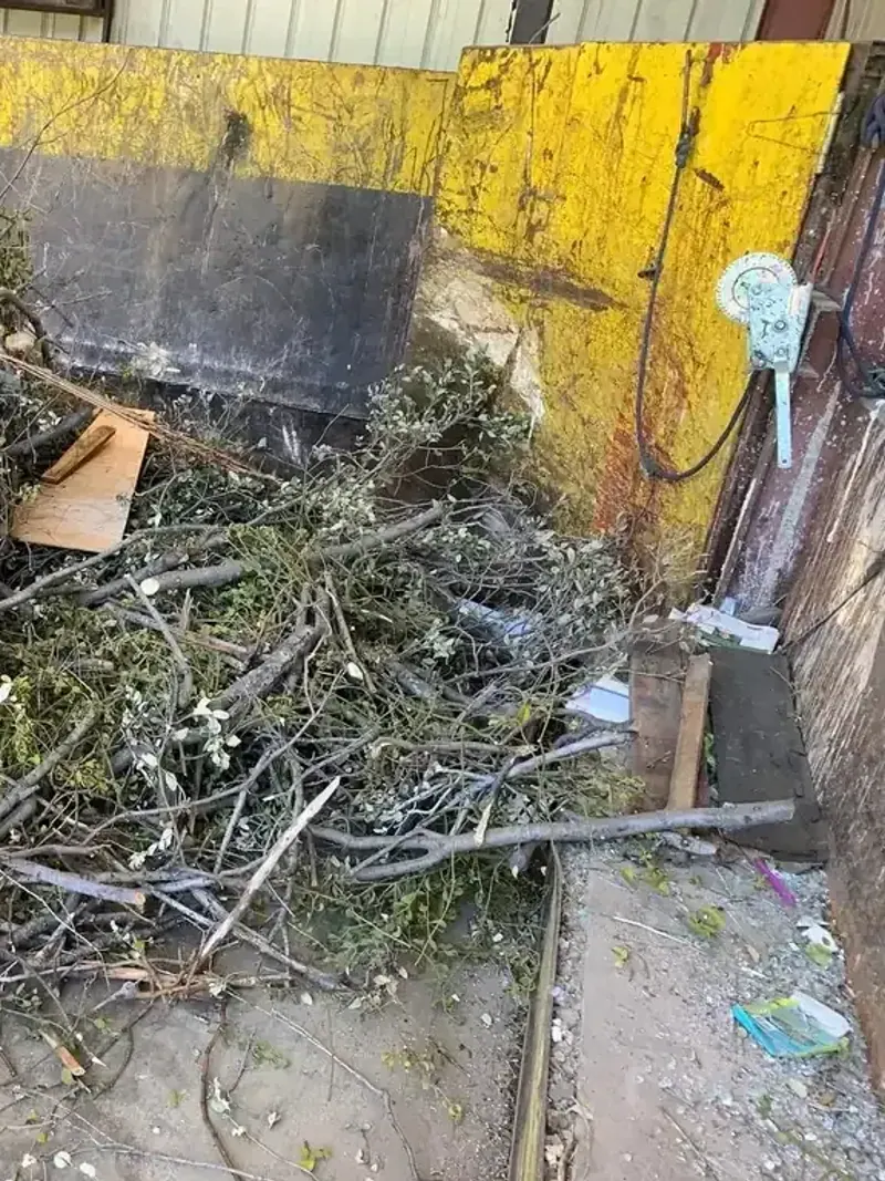Unloading a truck bed of branches and brush at a transfer station
